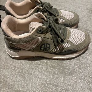Anine Bing Olive and Cream Sport Sneakers
